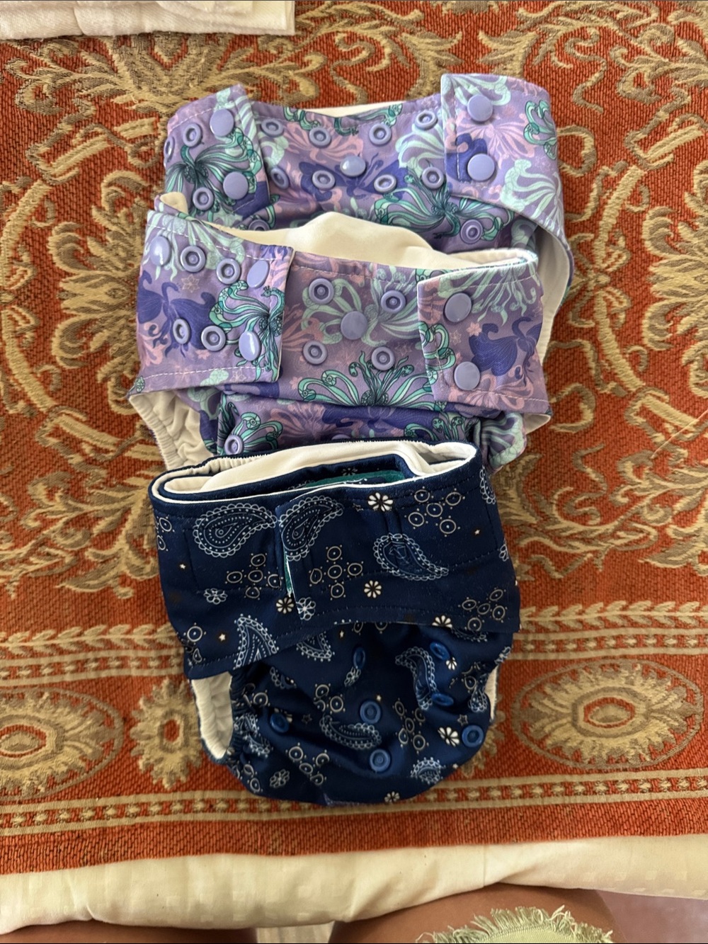 Lot of 3 Glow Bug cloth diapers with inserts - one size